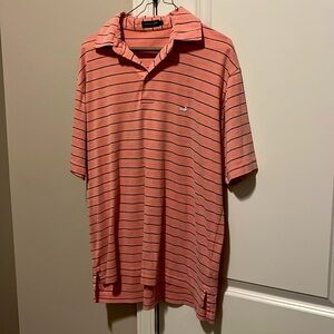 Southern Marsh polo, Salmon with navy stripes, Medium